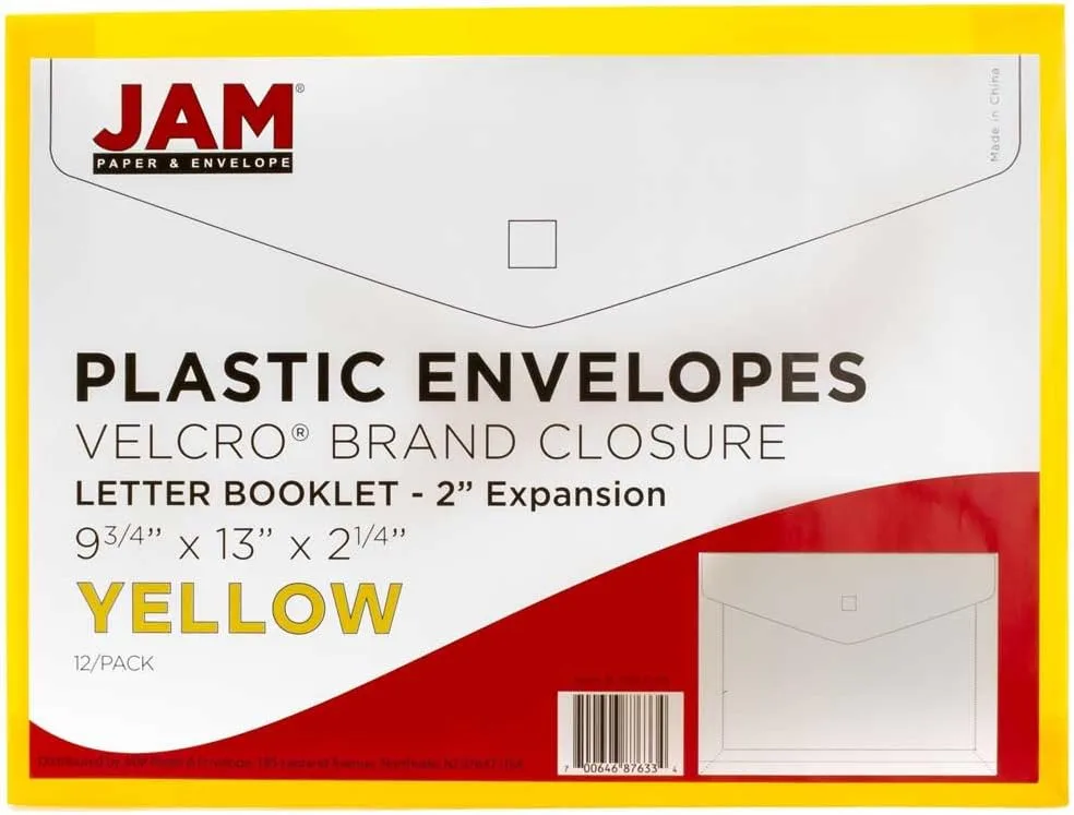 JAM PAPER Plastic Booklet Expansion Envelopes with Hook & Loop Closure - Letter
