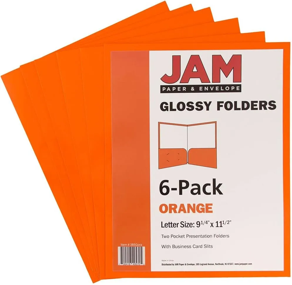 JAM PAPER Laminated Two-Pocket Glossy Presentation Folders - Letter Size