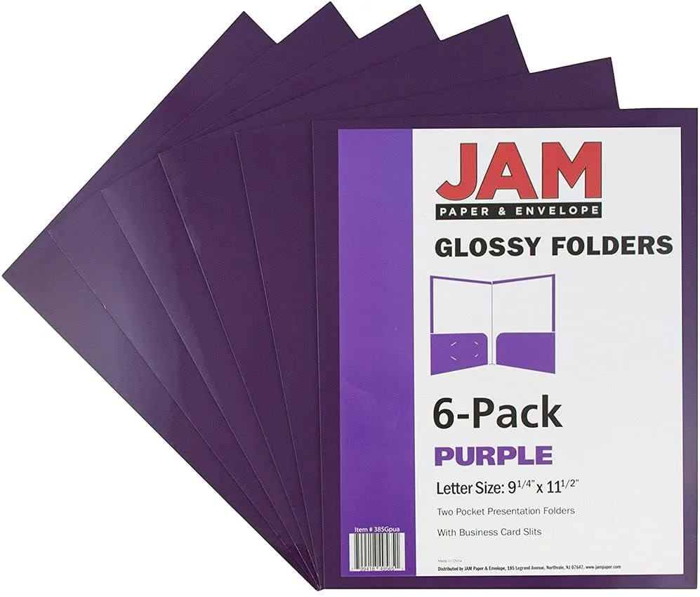 JAM PAPER Laminated Two-Pocket Glossy Presentation Folders - Letter Size