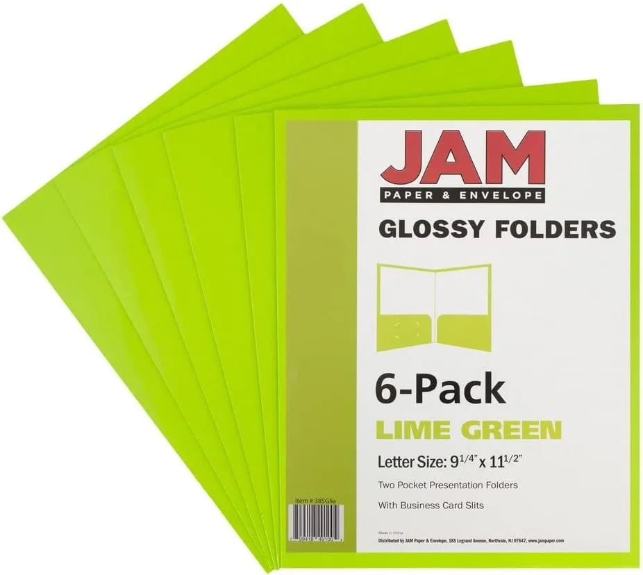 JAM PAPER Laminated Two-Pocket Glossy Presentation Folders - Letter Size