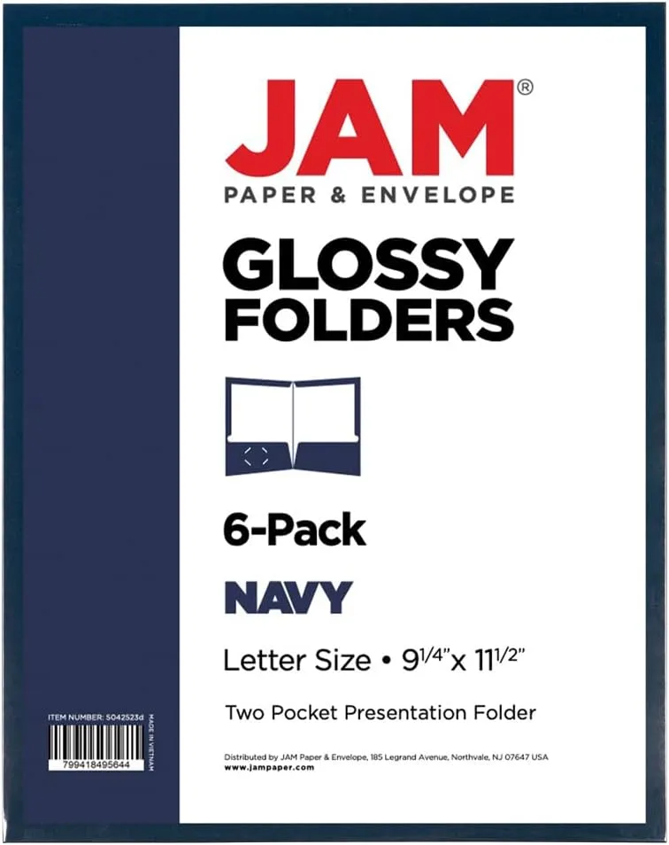 JAM PAPER Laminated Two-Pocket Glossy Presentation Folders - Letter Size