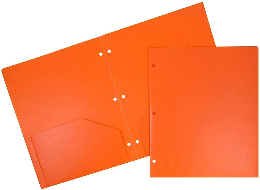 JAM PAPER Heavy Duty Plastic 3-Hole Punched 2-Pocket Presentation Folders