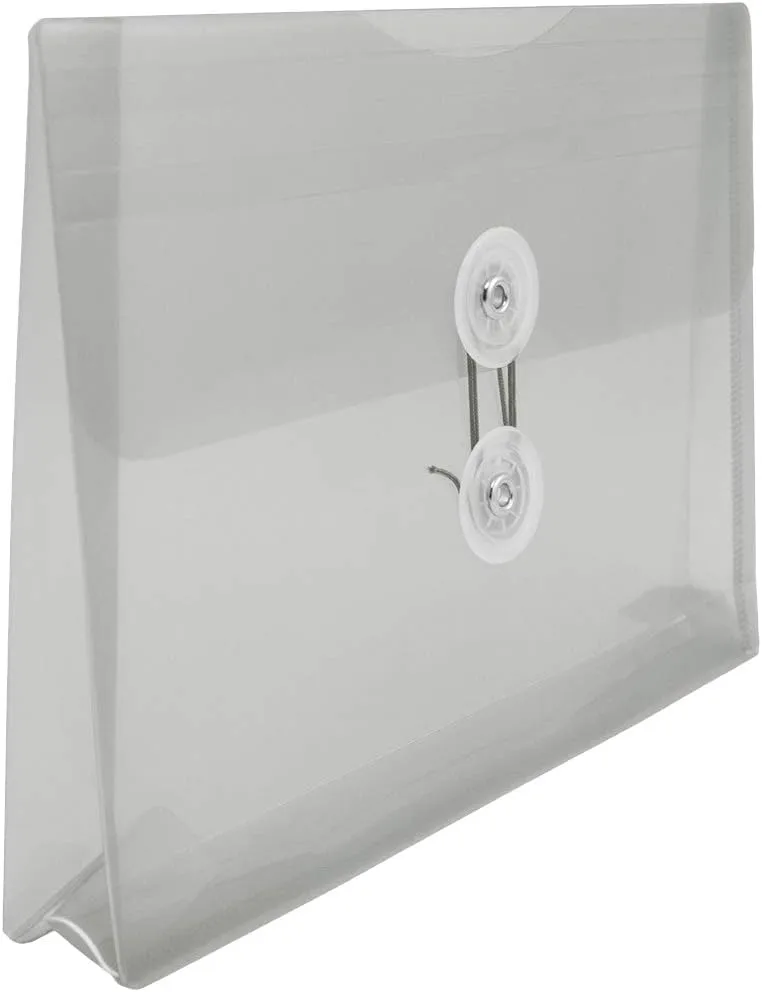 JAM PAPER Plastic Envelopes with Button & String Tie Closure - 12 Pack