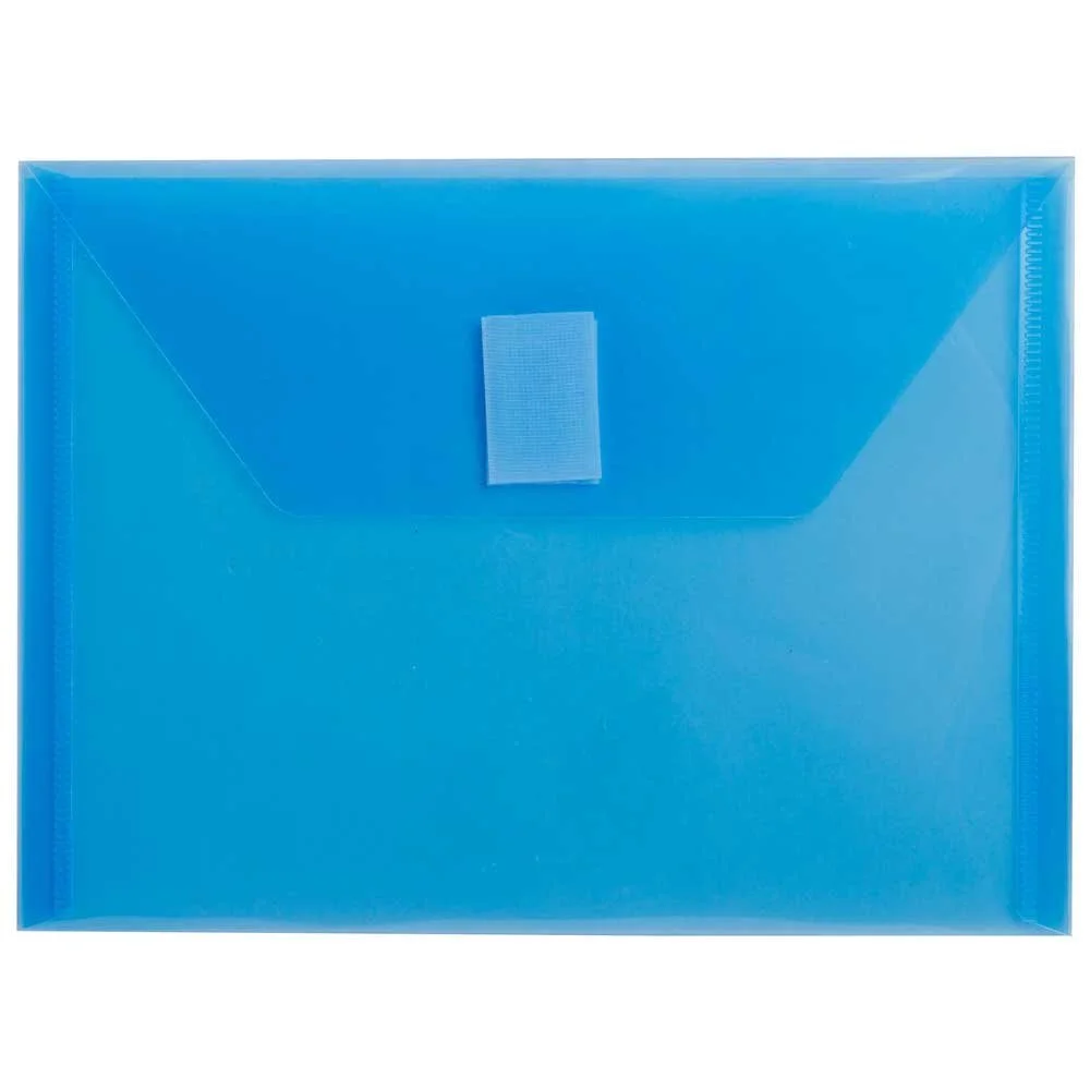 JAM PAPER Plastic Booklet Envelopes with Hook & Loop Closure - Pack of 12