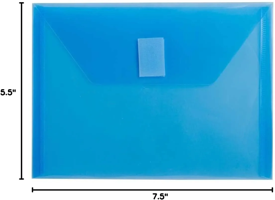 JAM PAPER Plastic Booklet Envelopes with Hook & Loop Closure - Pack of 12
