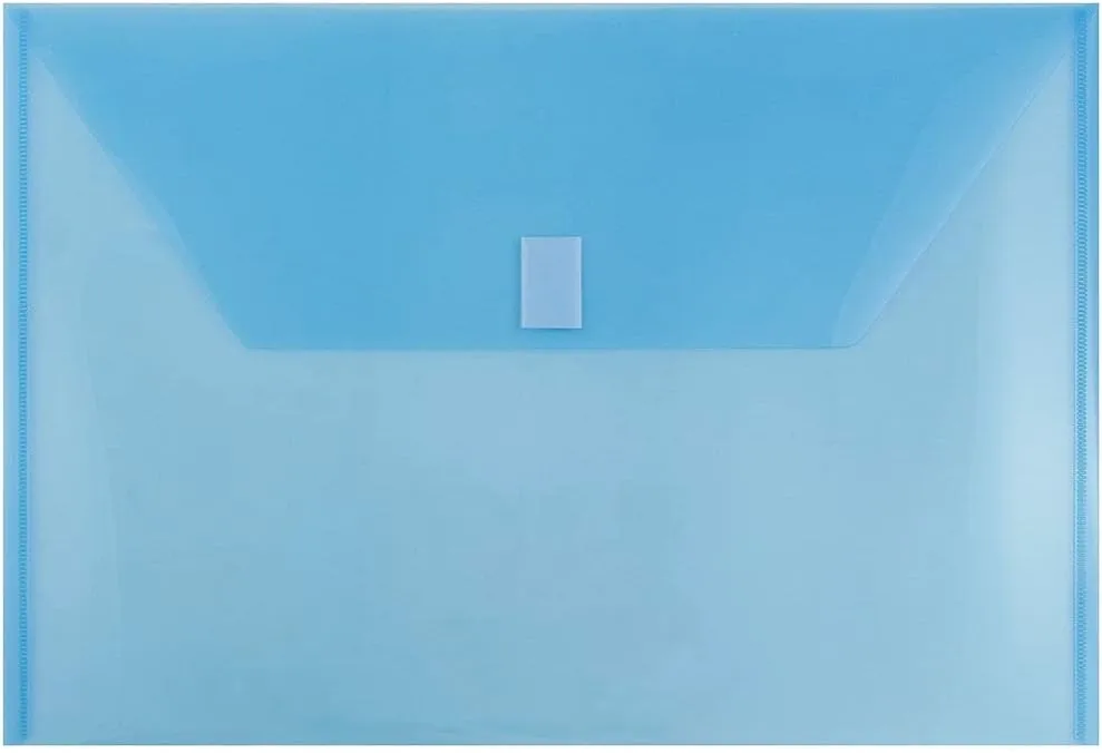 JAM PAPER Plastic Booklet Envelopes with Hook & Loop Closure - Pack of 12