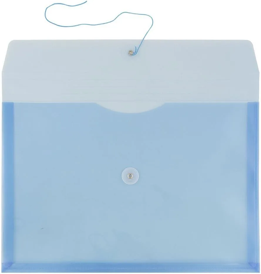 JAM PAPER Plastic Envelopes with Button & String Tie Closure - 12 Pack