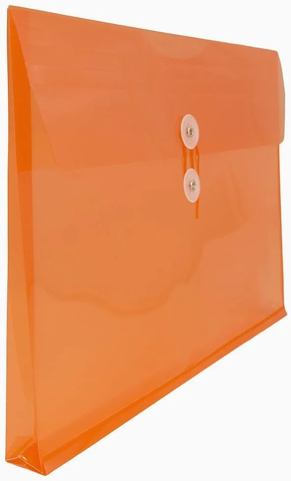 JAM PAPER Plastic Envelopes with Button & String Tie Closure - 12 Pack