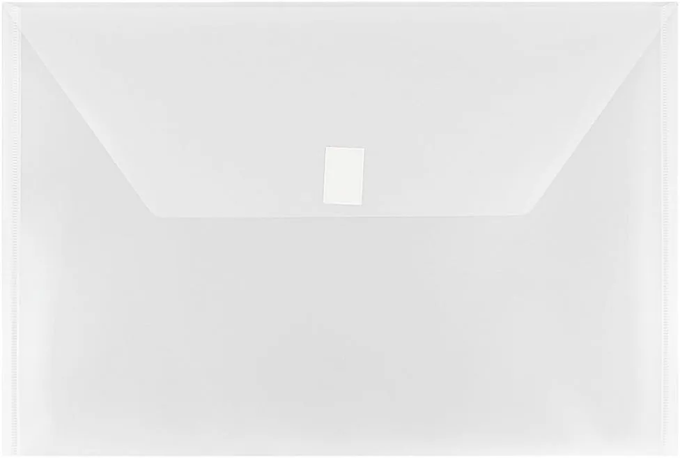 JAM PAPER Plastic Booklet Envelopes with Hook & Loop Closure - Pack of 12