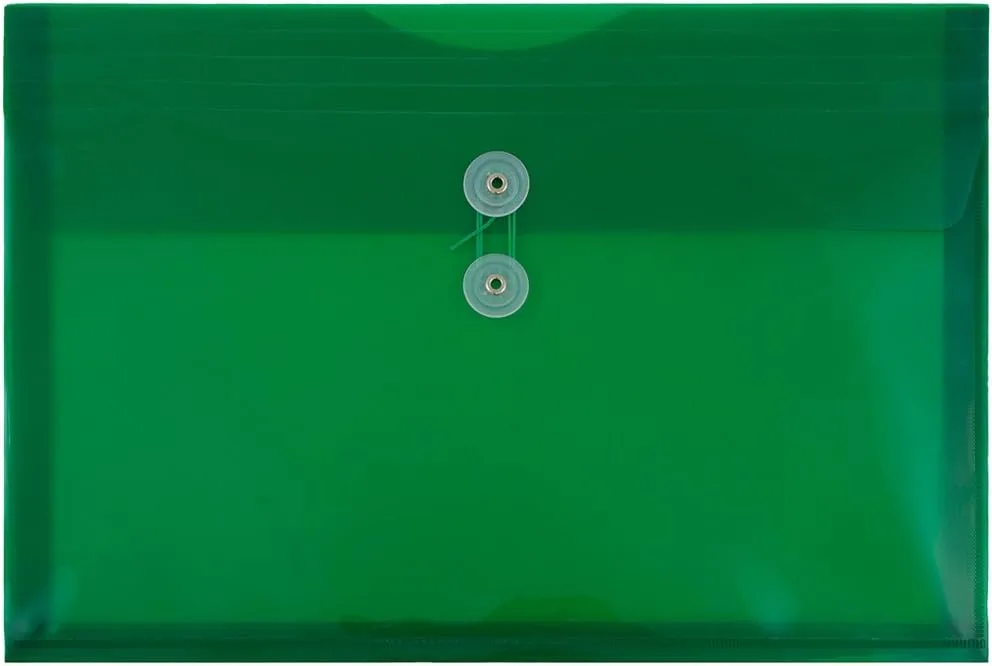 JAM PAPER Plastic Envelopes with Button & String Tie Closure - 12 Pack