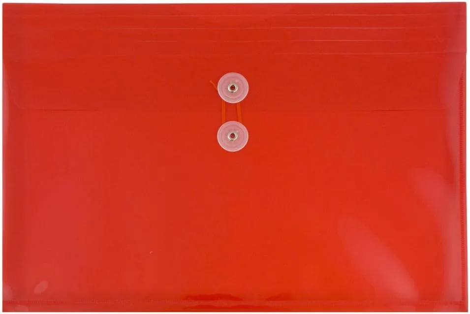 JAM PAPER Plastic Envelopes with Button & String Tie Closure - 12 Pack