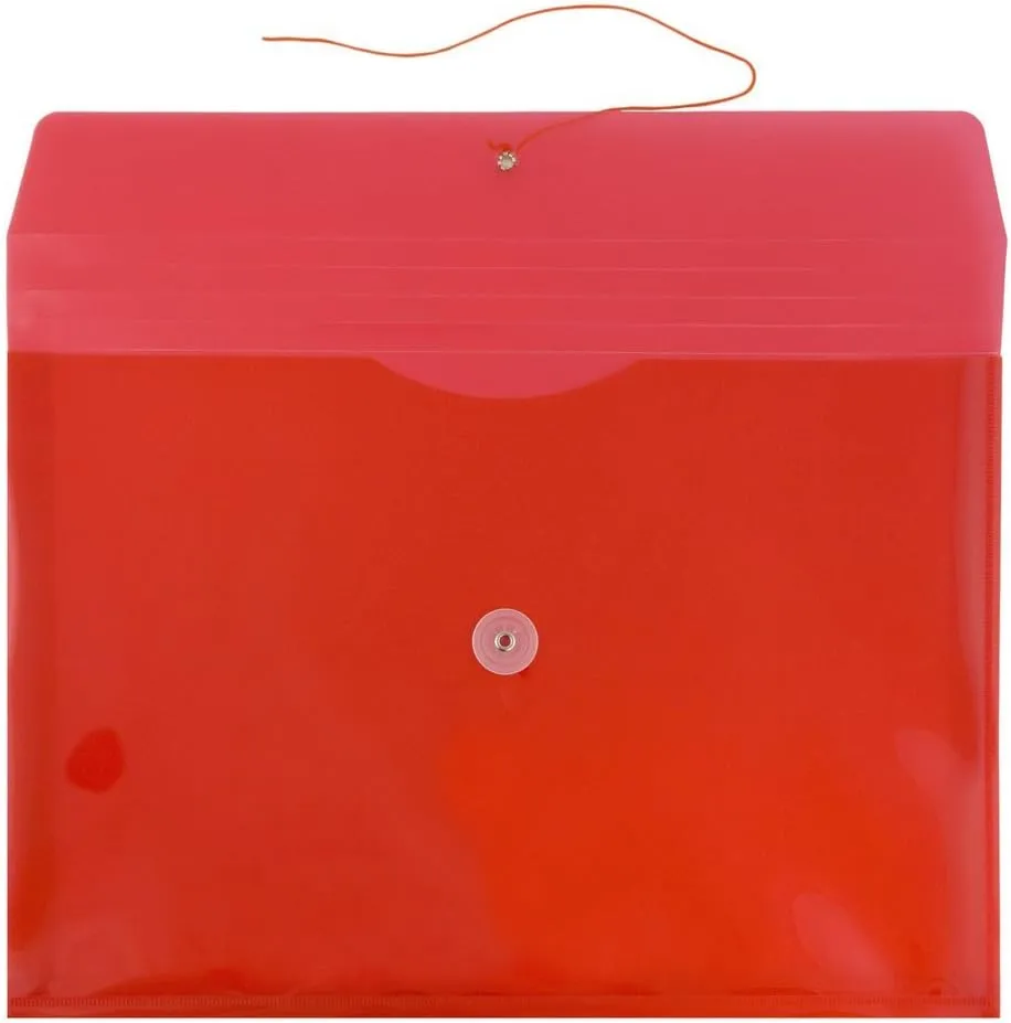 JAM PAPER Plastic Envelopes with Button & String Tie Closure - 12 Pack