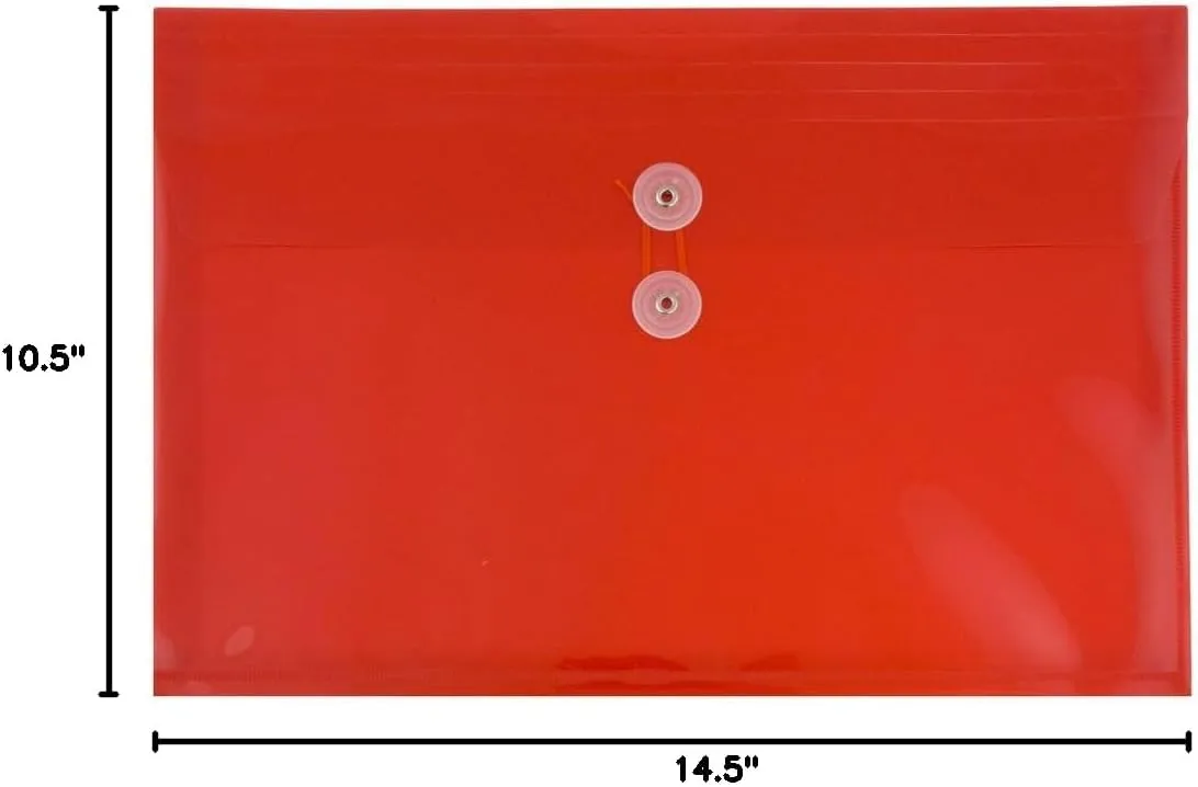 JAM PAPER Plastic Envelopes with Button & String Tie Closure - 12 Pack