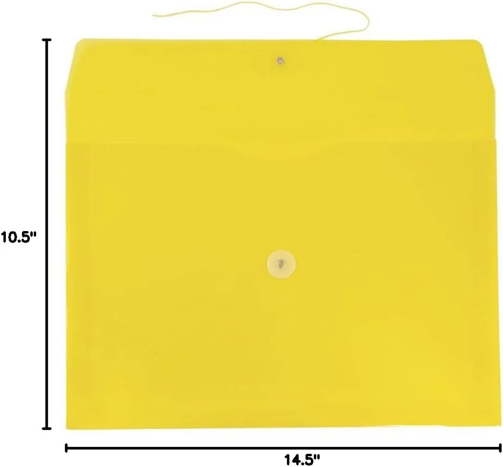 JAM PAPER Plastic Envelopes with Button & String Tie Closure - 12 Pack