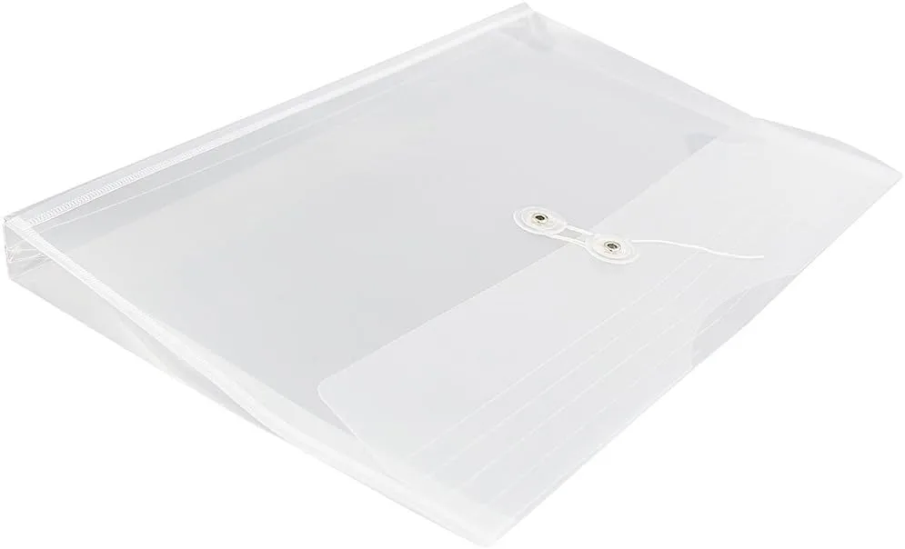 JAM PAPER Plastic Envelopes with Button & String Tie Closure - 12 Pack