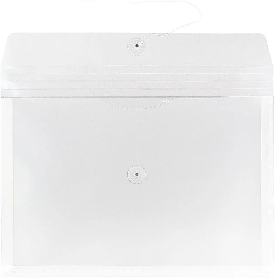JAM PAPER Plastic Envelopes with Button & String Tie Closure - 12 Pack