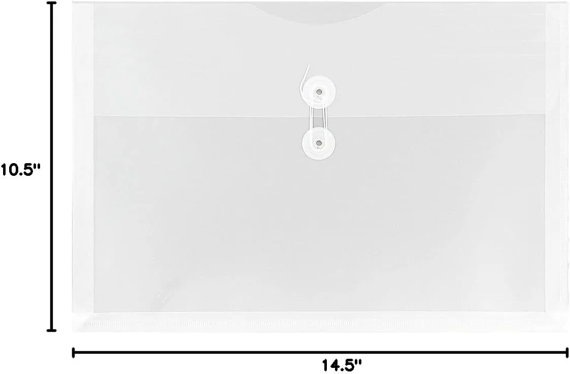 JAM PAPER Plastic Envelopes with Button & String Tie Closure - 12 Pack