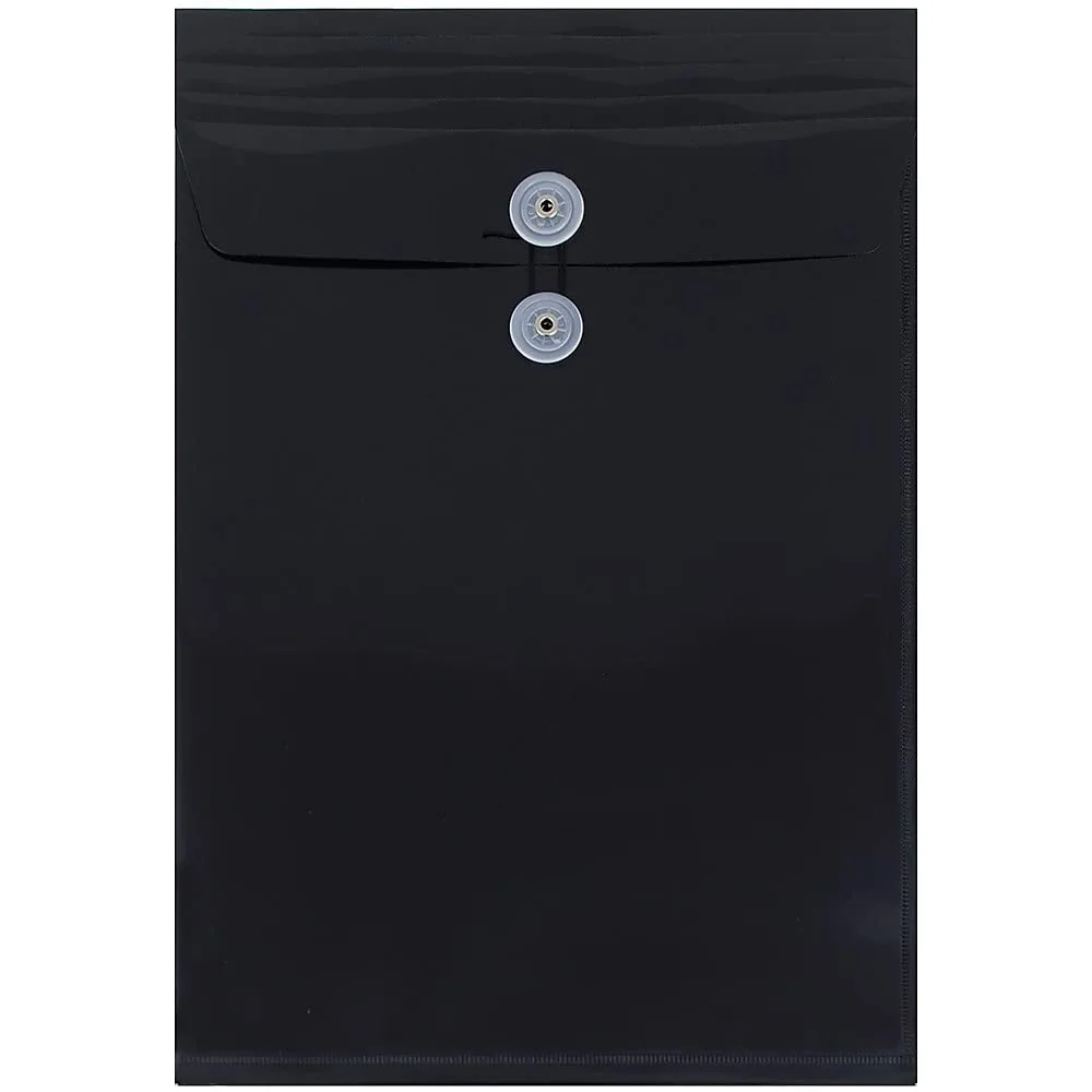 JAM PAPER Plastic Envelopes with Button & String Tie Closure - Legal Open End - 9 3/4 x 14 1/2 - Black - 12/Pack Legal Black