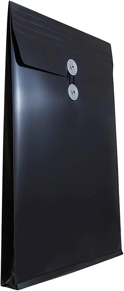JAM PAPER Plastic Envelopes with Button & String Tie Closure - Legal Open End - 9 3/4 x 14 1/2 - Black - 12/Pack Legal Black
