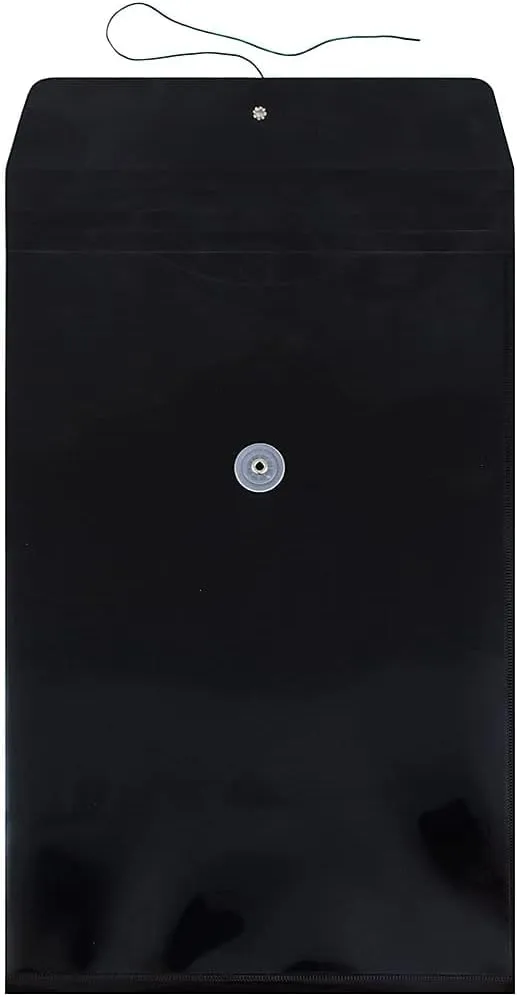 JAM PAPER Plastic Envelopes with Button & String Tie Closure - Legal Open End - 9 3/4 x 14 1/2 - Black - 12/Pack Legal Black
