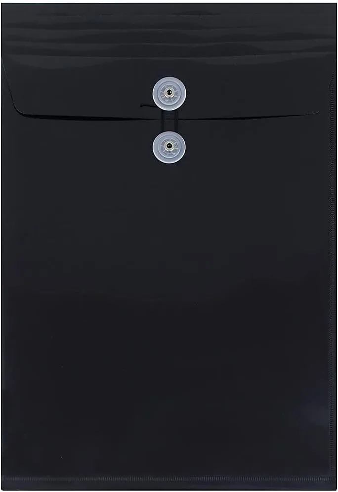 JAM PAPER Plastic Envelopes with Button & String Tie Closure - Legal Open End - 9 3/4 x 14 1/2 - Black - 12/Pack Legal Black