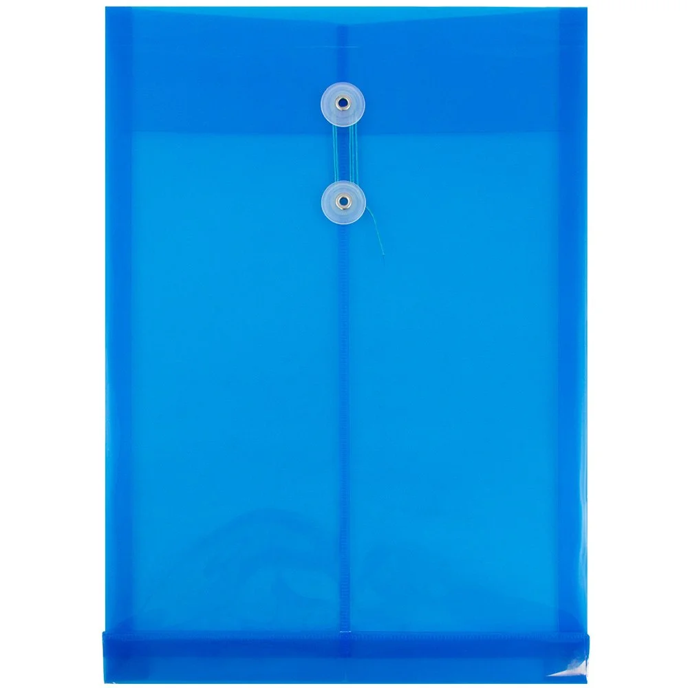 JAM PAPER Open-End Plastic Envelopes, Button & String