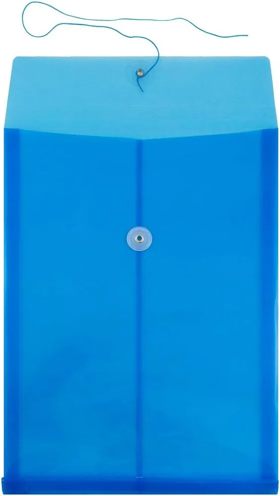JAM PAPER Open-End Plastic Envelopes, Button & String