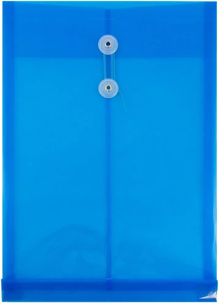 JAM PAPER Open-End Plastic Envelopes, Button & String