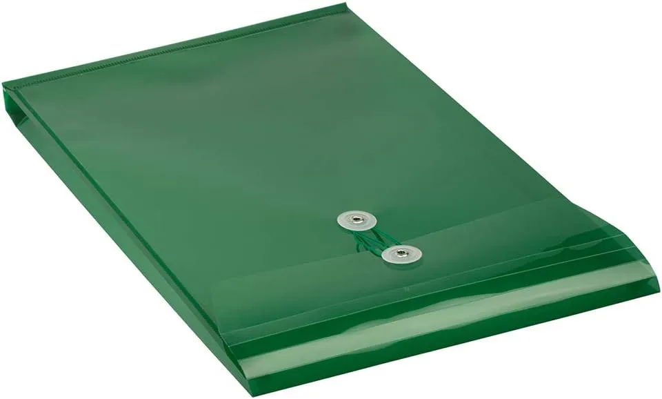 JAM PAPER Open-End Plastic Envelopes, Button & String