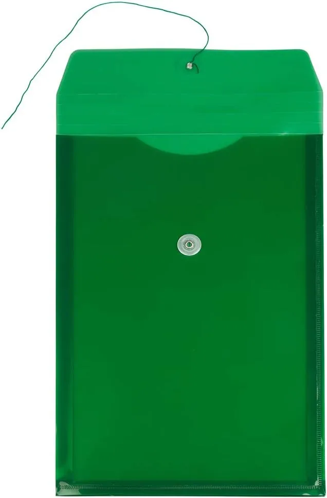 JAM PAPER Open-End Plastic Envelopes, Button & String