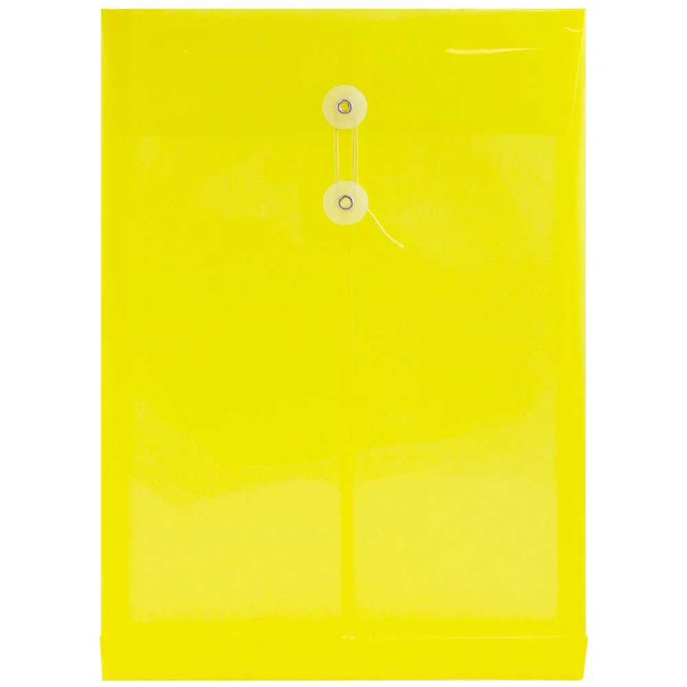 JAM PAPER Open-End Plastic Envelopes, Button & String
