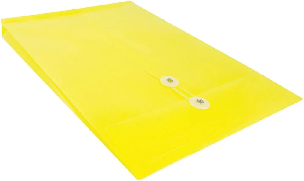 JAM PAPER Open-End Plastic Envelopes, Button & String