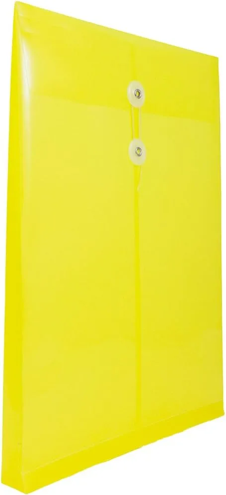 JAM PAPER Open-End Plastic Envelopes, Button & String