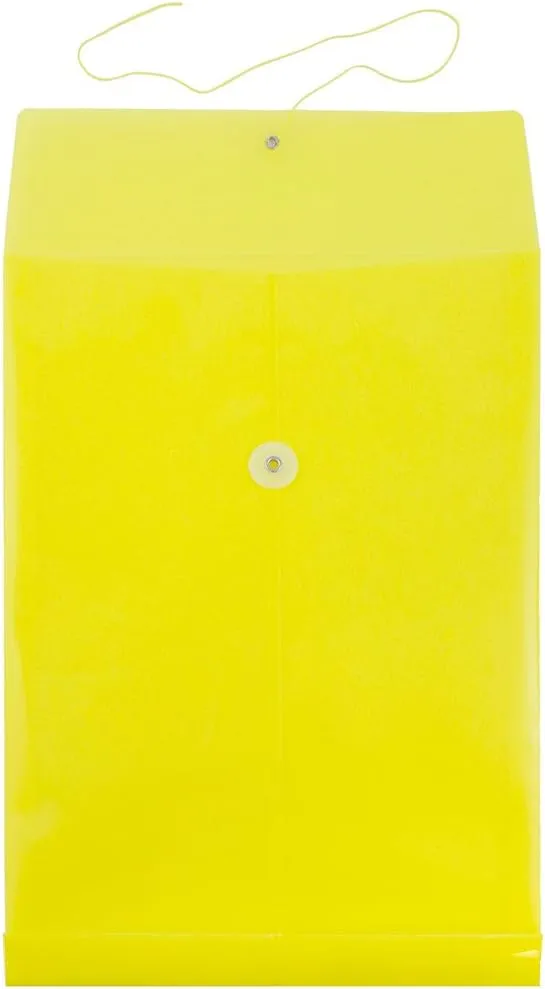 JAM PAPER Open-End Plastic Envelopes, Button & String