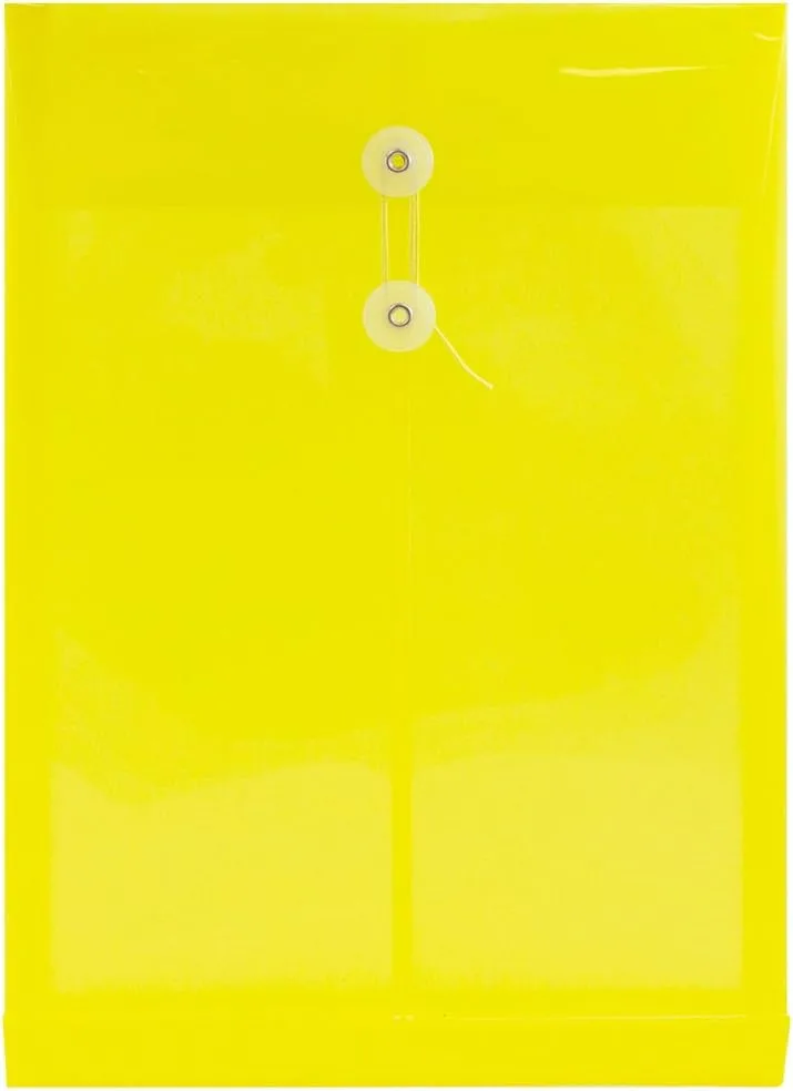 JAM PAPER Open-End Plastic Envelopes, Button & String