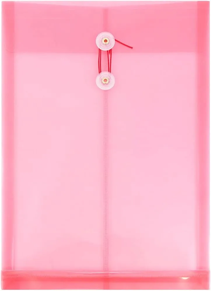 JAM PAPER Open-End Plastic Envelopes, Button & String