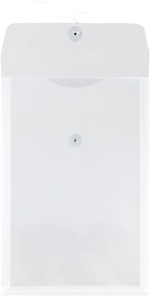 JAM PAPER Open-End Plastic Envelopes, Button & String