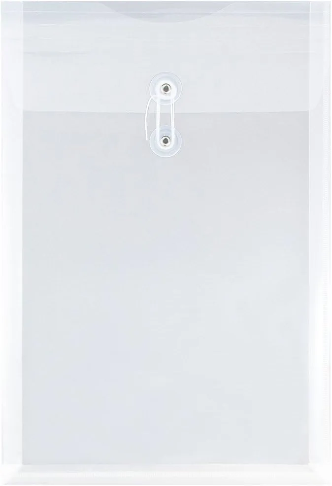 JAM PAPER Open-End Plastic Envelopes, Button & String