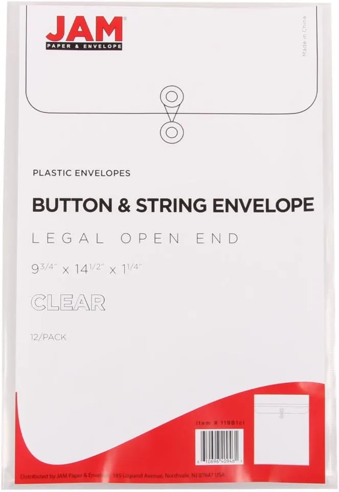 JAM PAPER Open-End Plastic Envelopes, Button & String