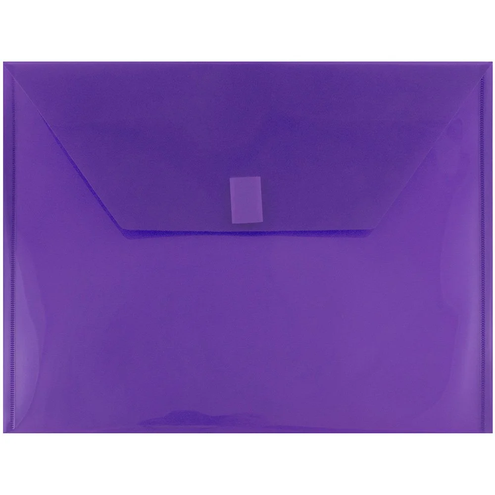 JAM PAPER Plastic Booklet Envelopes with Hook & Loop Closure - Pack of 12