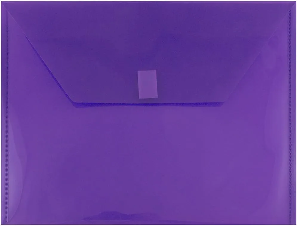 JAM PAPER Plastic Booklet Envelopes with Hook & Loop Closure - Pack of 12