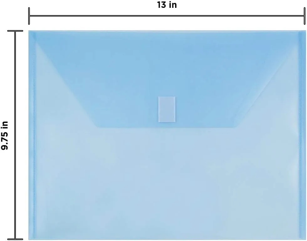 JAM PAPER Plastic Booklet Envelopes with Hook & Loop Closure - Pack of 12