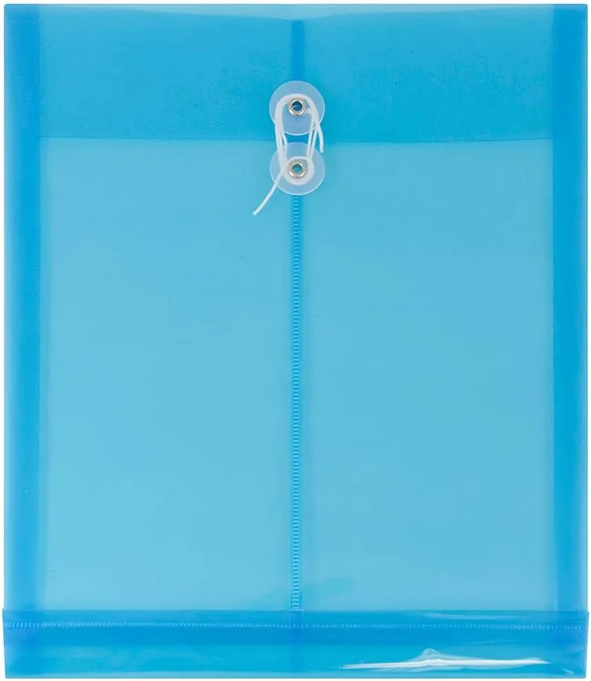 JAM PAPER Open-End Plastic Envelopes, Button & String