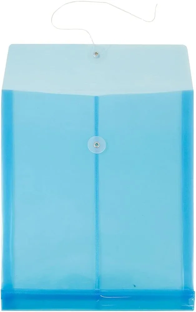 JAM PAPER Open-End Plastic Envelopes, Button & String