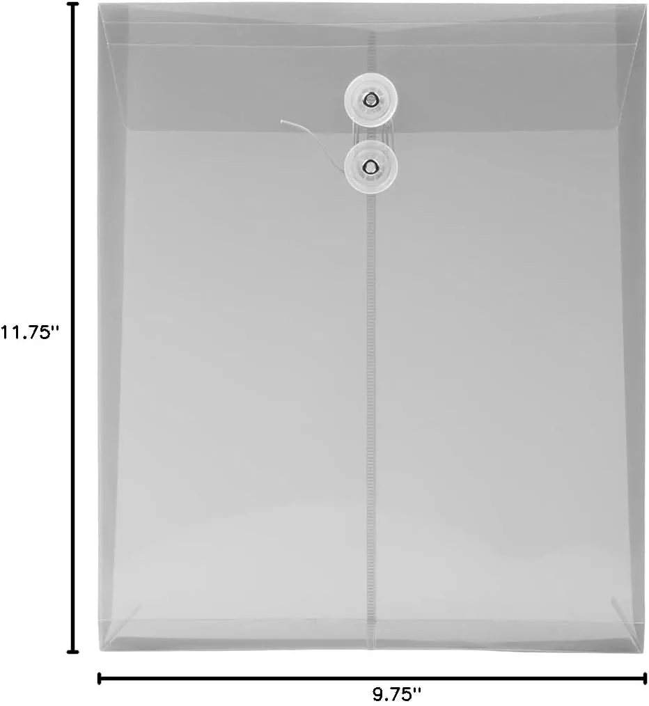 JAM PAPER Open-End Plastic Envelopes, Button & String