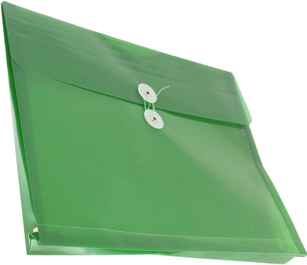 JAM PAPER Plastic Envelopes with Button & String Tie Closure - 12 Pack