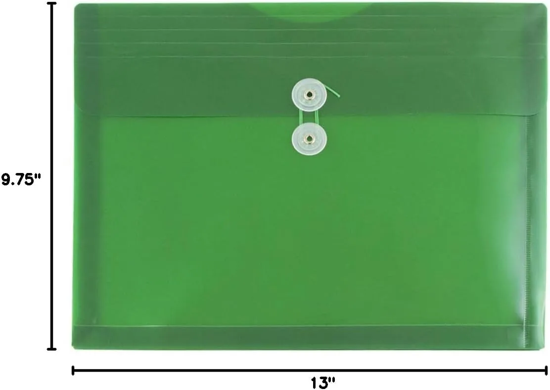 JAM PAPER Plastic Envelopes with Button & String Tie Closure - 12 Pack