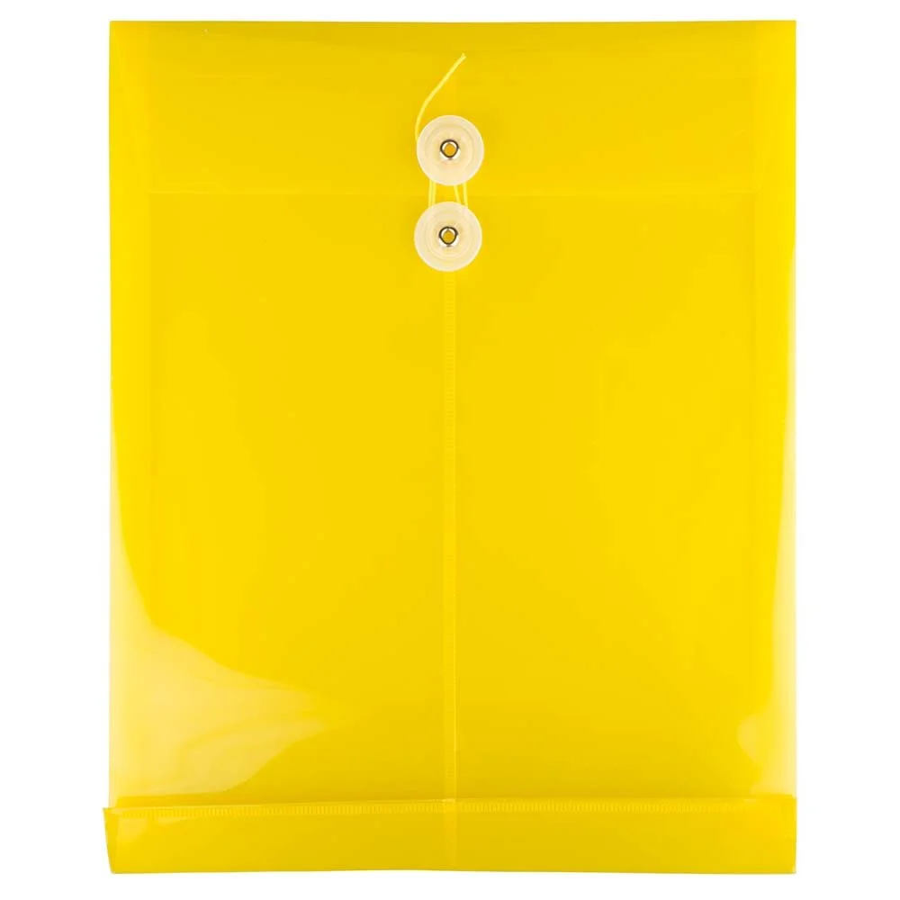 JAM PAPER Open-End Plastic Envelopes, Button & String