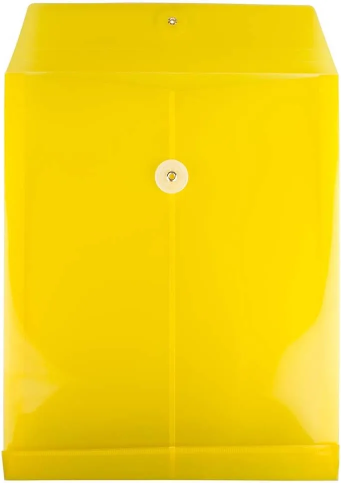 JAM PAPER Open-End Plastic Envelopes, Button & String