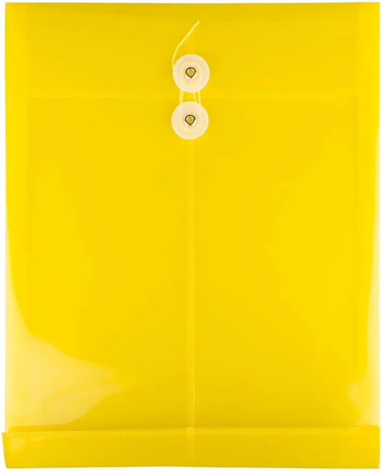 JAM PAPER Open-End Plastic Envelopes, Button & String